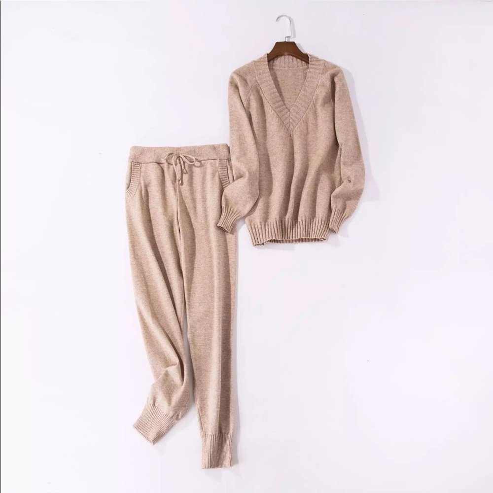 Two Piece Sweater Lounge Wear Set in Beige - Picture 7 of 8